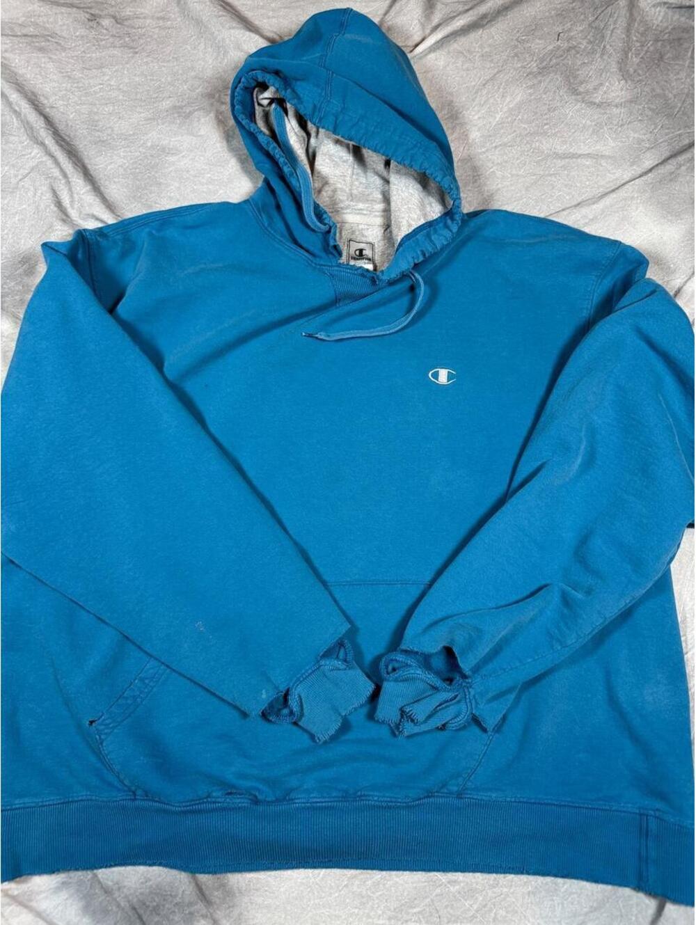Vintage 90s Champion Thrashed Teal Hoodie XXL Distressed Faded Workwear